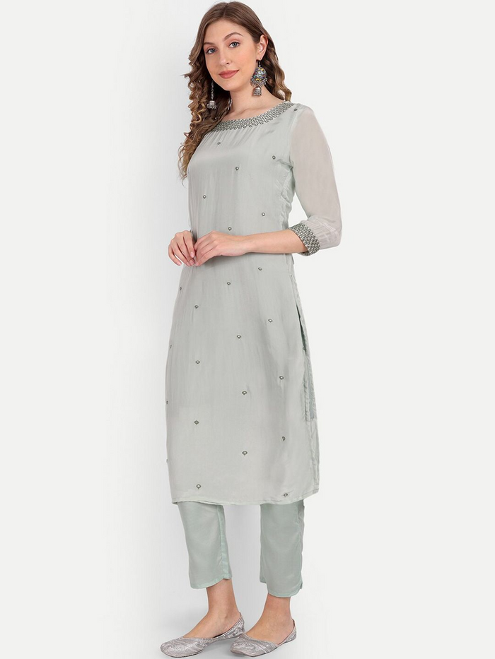 Women Ethnic Motifs Embroidered Mirror Work Kurta with Trousers