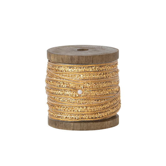 10 Yard 1/2"W Cotton Metallic Ribbon on Wood Spool, Gold Color