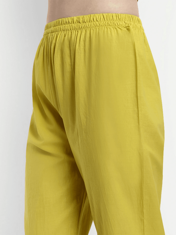 Yellow Cotton Printed Kurti Set