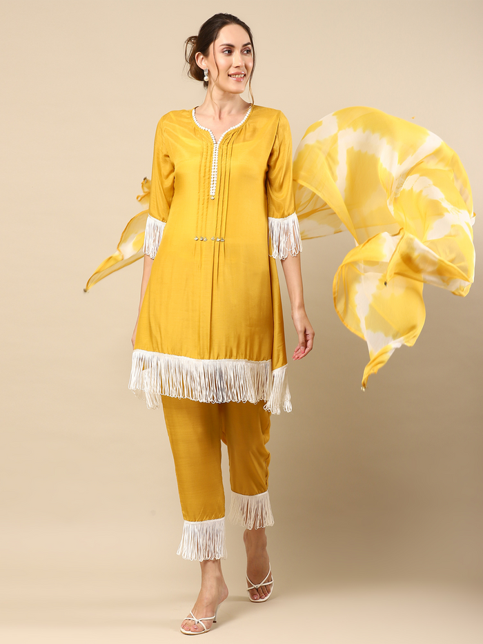 Yellow Cotton Silk Kurta Set