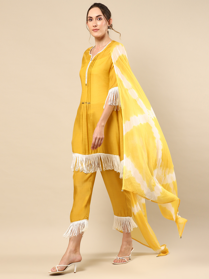 Yellow Cotton Silk Kurta Set