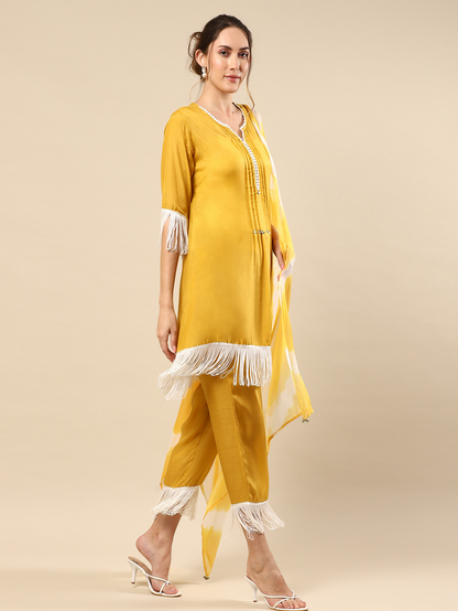 Yellow Cotton Silk Kurta Set
