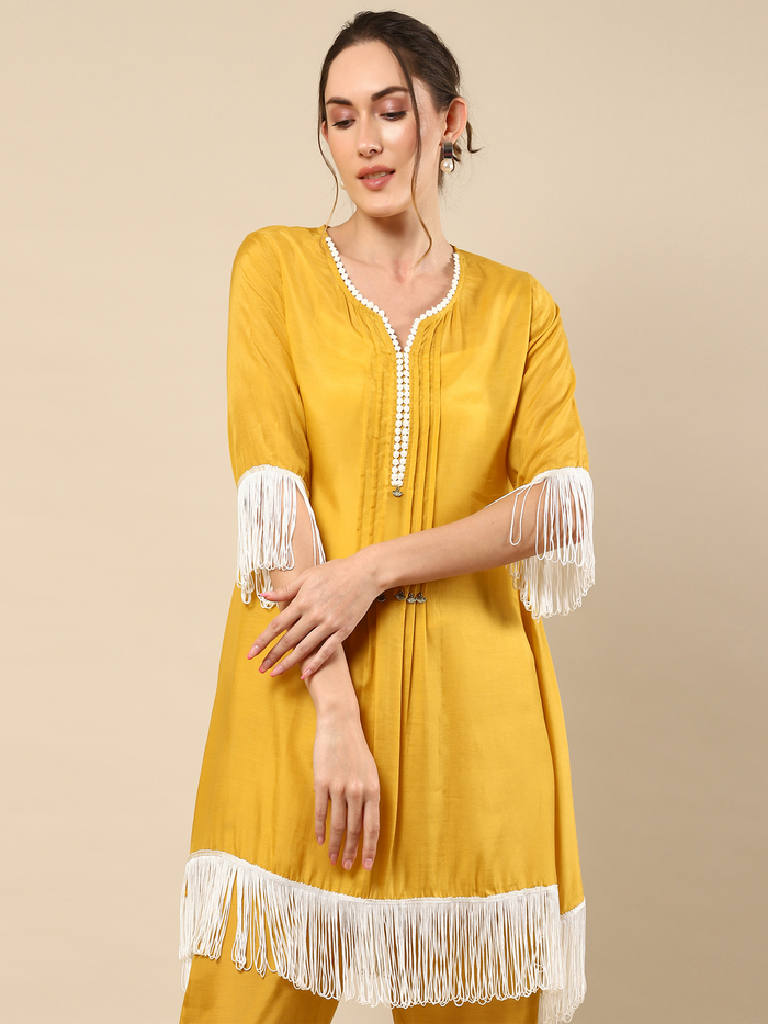 Yellow Cotton Silk Kurta Set