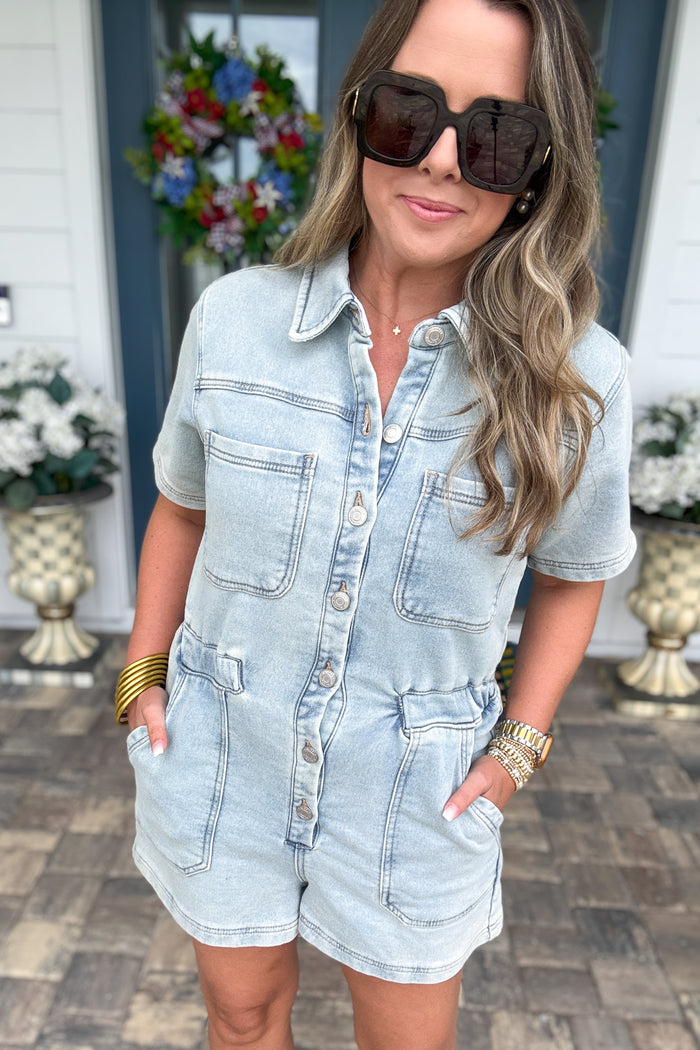 Z Supply: Elias Denim Romper - Sun Bleached Indigo - B Social Boutique