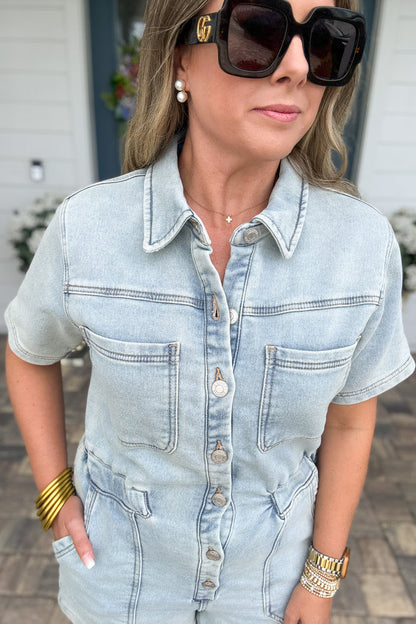 Z Supply: Elias Denim Romper - Sun Bleached Indigo - B Social Boutique
