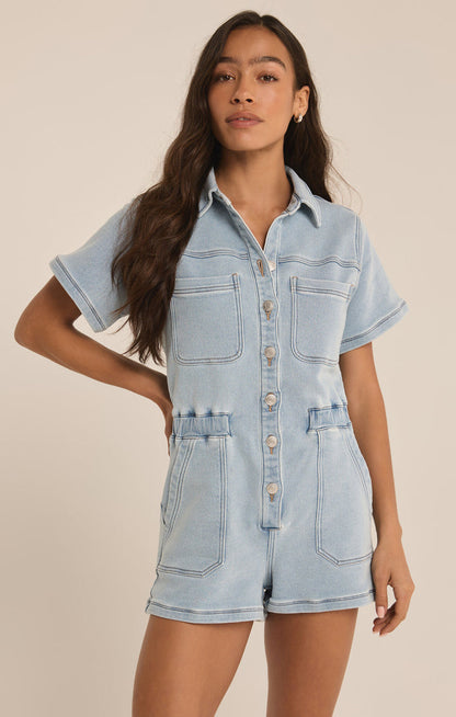 Z Supply: Elias Denim Romper - Sun Bleached Indigo - B Social Boutique