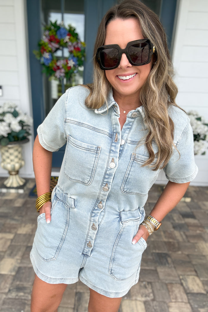 Z Supply: Elias Denim Romper - Sun Bleached Indigo - B Social Boutique