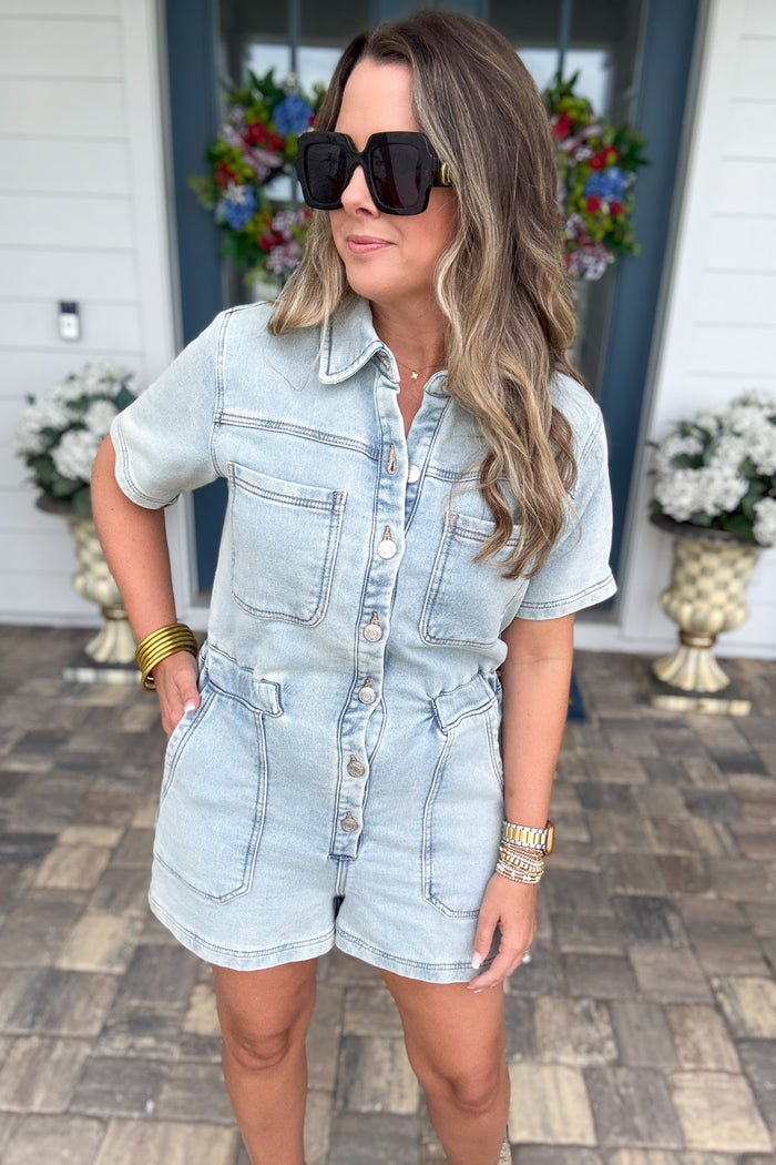 Z Supply: Elias Denim Romper - Sun Bleached Indigo - B Social Boutique