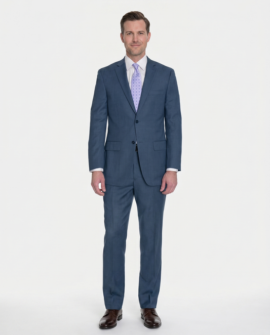Zanetti Classic Fit Navy Blue Birdseye Two Button Wool Suit - The Suit Depot